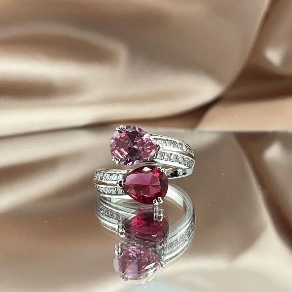 Sterling Silver Pink and Red Drop Gemstone Ring